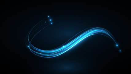 Blue arc wave illustration with shine line background