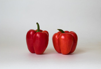 red bell Bulgarian peppers on white background 