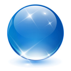 Glass sphere blue, vector shiny ball.