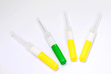 Medical IV Catheter on white background.