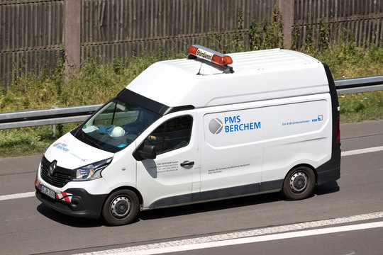WIEHL, GERMANY - JUNE 25, 2019: PMS Berchem Renault van on motorway.