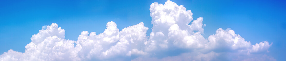 Panorama view of Cotton white cloud and bright blue sky.