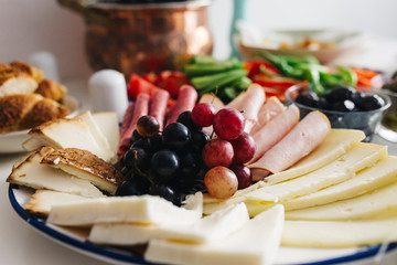 Traditional Turkish homemade breakfast and cheese plate 