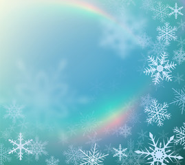 Fototapeta na wymiar Christmas background with snowflakes and rainbows