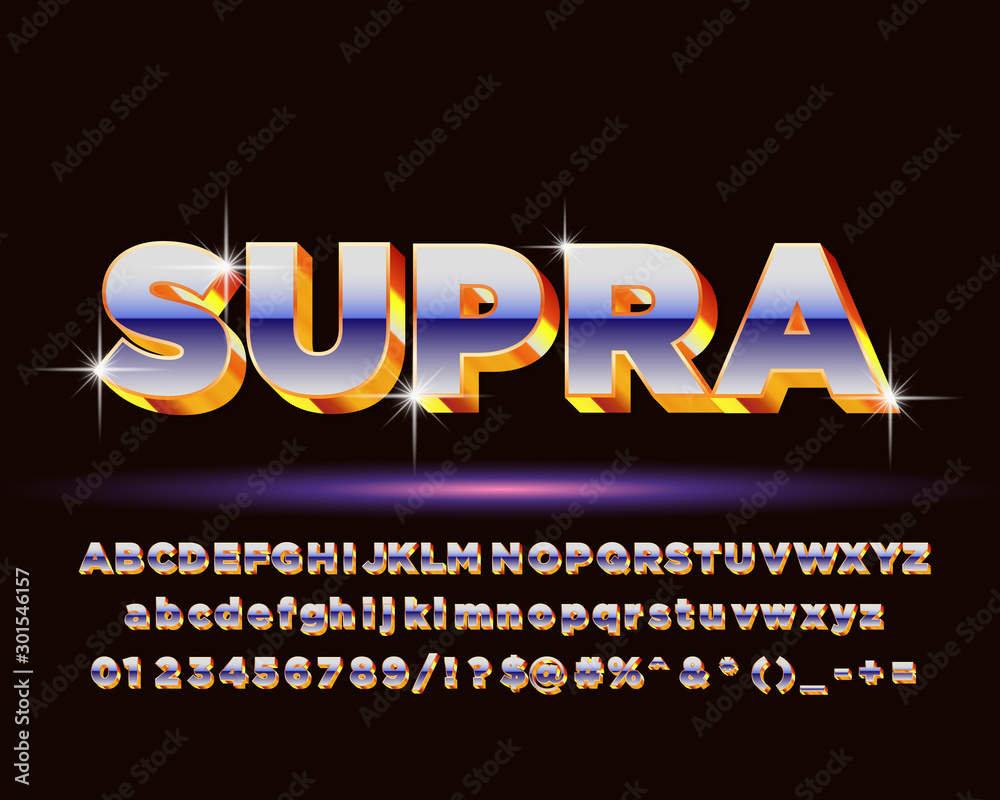 Fototapete 3d disco alphabet font. letters, numbers and symbols. stock vector typescript for typography in retr
