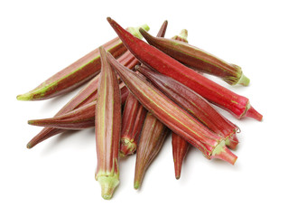 Red okra on white background