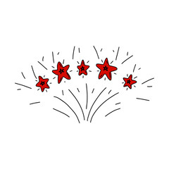 Illustration of fireworks in Doodle style. Stars fly from the center.