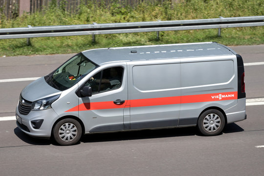 WIEHL, GERMANY - JUNE 24, 2019: Viessmann Opel Vivaro van on motorway.