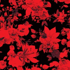  Abstracte naadloze patroon. Bloemen. Gladiolen, pioenroos, magnolia op donkerrood. Hand getekend. vector-voorraad. © iMacron