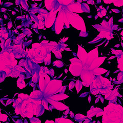 Fototapeta na wymiar Abstract seamless pattern. Floral. Gladiolus, peony, magnolia on purple background. Hand drawn. vector -stock. 
