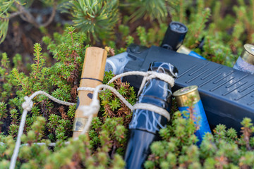hunting items. hunting concept. hunting background.