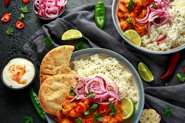 Meat free butternut squash curry with jasmine rice, pickled onions and naan bread