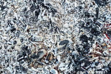 coals and ashes of a burned fire. Background and texture.