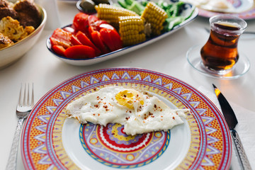 fried eggs and traditional Turkish breakfast