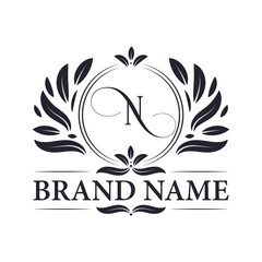 Vintage ornamental N logo design. Luxurious & elegant alphabet N letter logo design template.