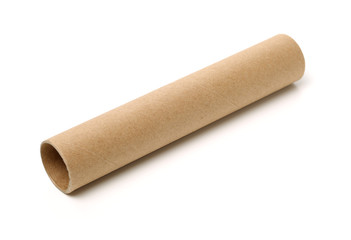Brown paper roll on white background