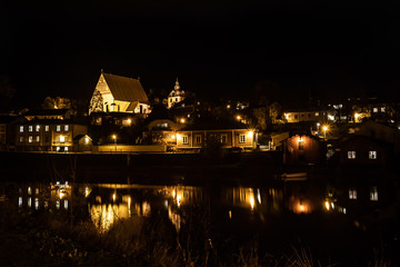 Naklejka premium Night view of old Porvoo at autumn, Finland.