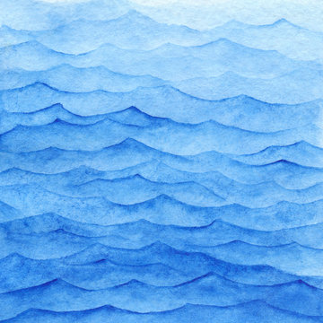 Watercolor waves pattern. Watercolor blue background © Baranovska