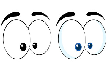 Cartoon faces. Expressive eyes and mouth, smiling, crying and surprised character face expressions. Caricature comic emotions or emoticon doodle. Isolated vector illustration icons set