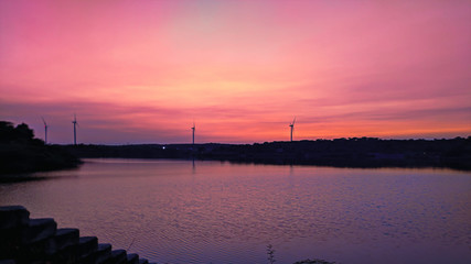 View of the beautiful sunset at Vadsar lake in Wankaner, Gujarat, India