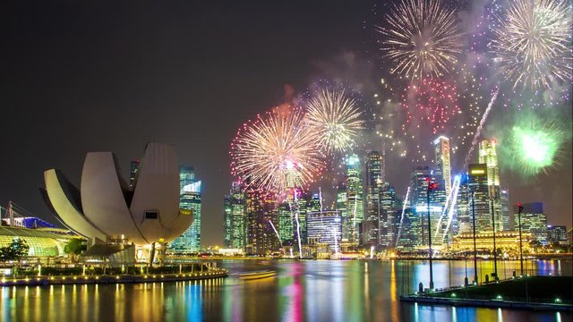 4K Beautiful colorful holiday fireworks city background