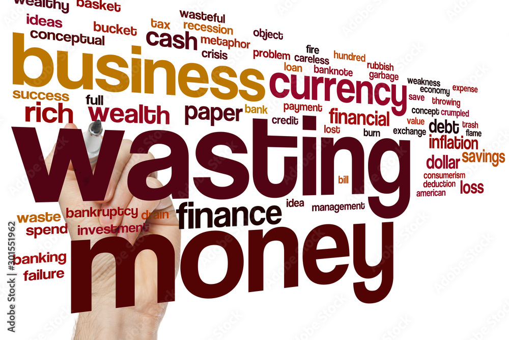 Sticker Wasting money word cloud