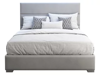 Foto op Aluminium Modern gray leather frame double bed with bed linen. 3d render © 3dmitruk