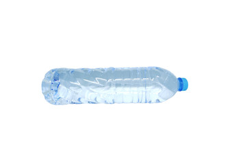 Single plastic water bottle isolated on a white background