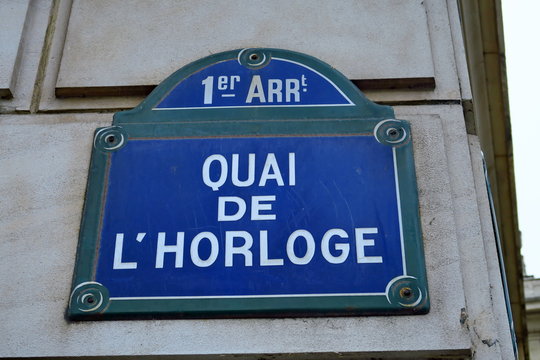 Quai de l'Horloge. Paris. France. Plaque de nom de rue.