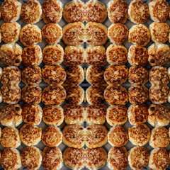 Small round meat balls close-up. Background. seamless texture,