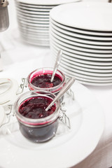 Red fruit jam in a jar