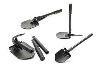 Folding camping shovel on white background