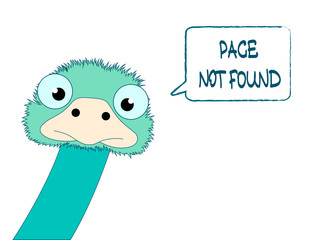 Error Page Not Found Design with cute ostrich. 404 error. Funny ostrich in flat style