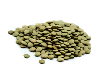 Bunch of brown lentils legume isolated on white background