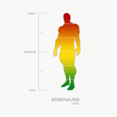 Hormone adrenaline level measuring scale. Health care concept illustration. Muscular man silhouette. From red to green scale. © JEGAS RA