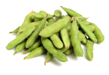 Fresh harvested soybean edamame plant isolated on white background