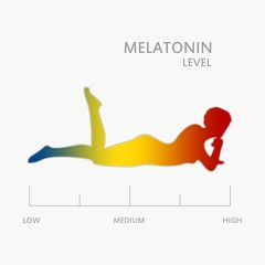 Melatonin level measuring scale. Health care concept illustration. Woman silhouette. From red to blue scale.