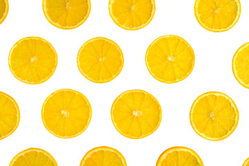 fresh orange slices on white background. space for text