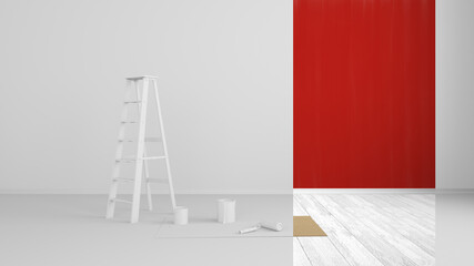 abstract renovated living room with colored strip at the wall - 3D Illustration