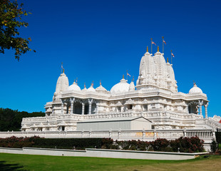 View of a white marble hindu temple