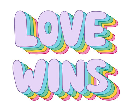 Colorful funky rainbow Love wins lettering,T-shirt print.