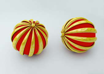 Christmas balls over gray backgroung.