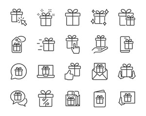 set of gift icons, box, birthday gift, valentine gift, christmas gift, present, surprise box
