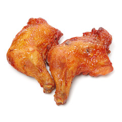 Barbecued chicken leg on white background