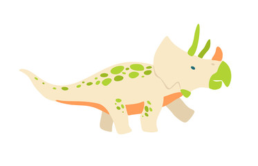 Flat cartoon style cute dinosaur. Vector illustration for kids fashion, card or poster best for children room decoration, kids dino party designs.
