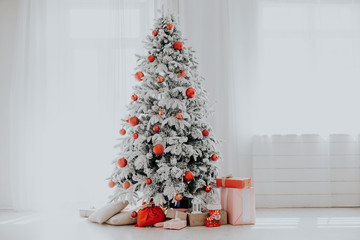 Fototapeta na wymiar Christmas Home Interior with White Christmas tree