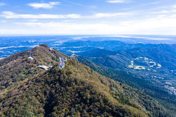 筑波山の山頂と遠方に霞ヶ浦　茨城県