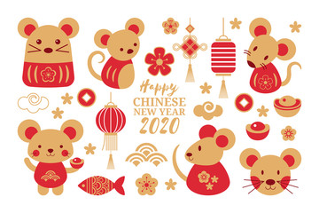 Obraz premium Chinese New Year holiday design elements. Happy New Year of the rat 2020.