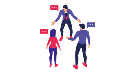 coworkers discuss issues. helping each other question and answer. flat communication character. vector