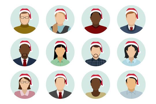 Set of abstract male and female icons. Christmas avatars. Vector.